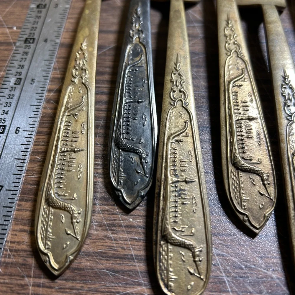 Vintage Brass Flatware Dragon Viking Ship Design Set of 6 Dinner Forks